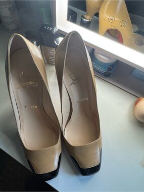 Christian Louboutin Beige and Black Leather Heels
